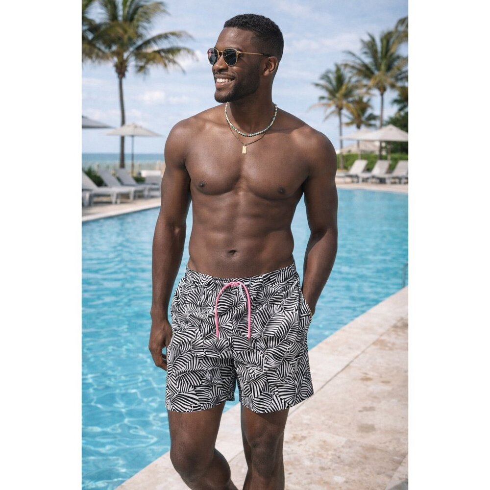 Chubbies Swim Trunks Men’s Large Black White Palm Print 5.5” Inseam